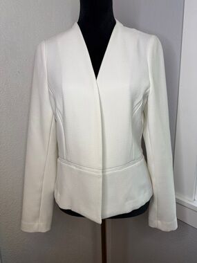 Worthington Ivory Collarless Blazer Tailored Minimalist Jacket Open Front 10